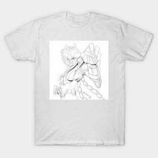 ikki the phoenix saint in saint seiya ecopop line art style T-Shirt